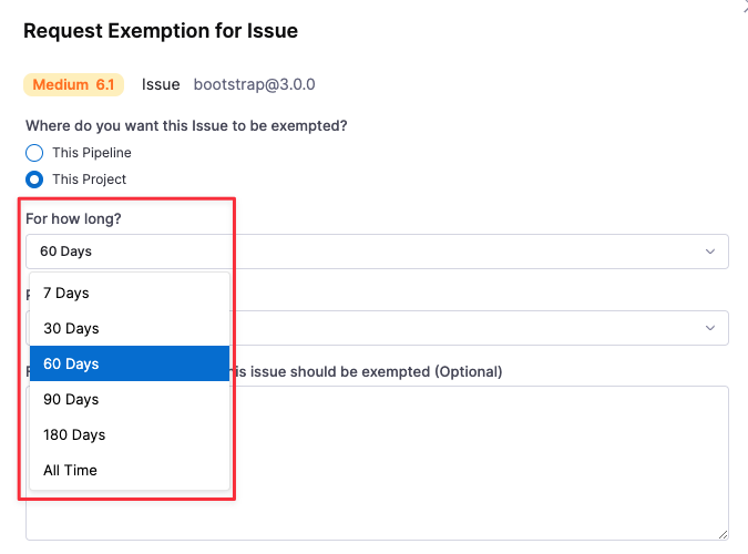 Select the time limit for an exemption