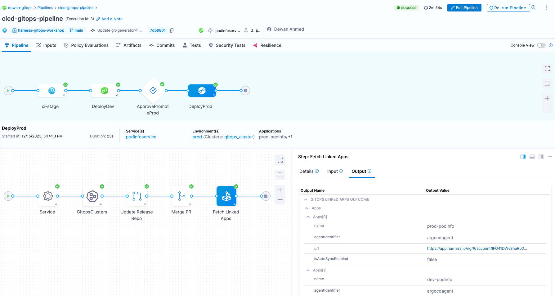 A successful pipeline execution